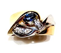 Ringe Sommer Dame Anni '80 in Gold Zaffiro blu 0.29 Ct ZAF CT 0.29 DIA CT 0.05 - ZAF CT 0.29 DIA CT 0.05